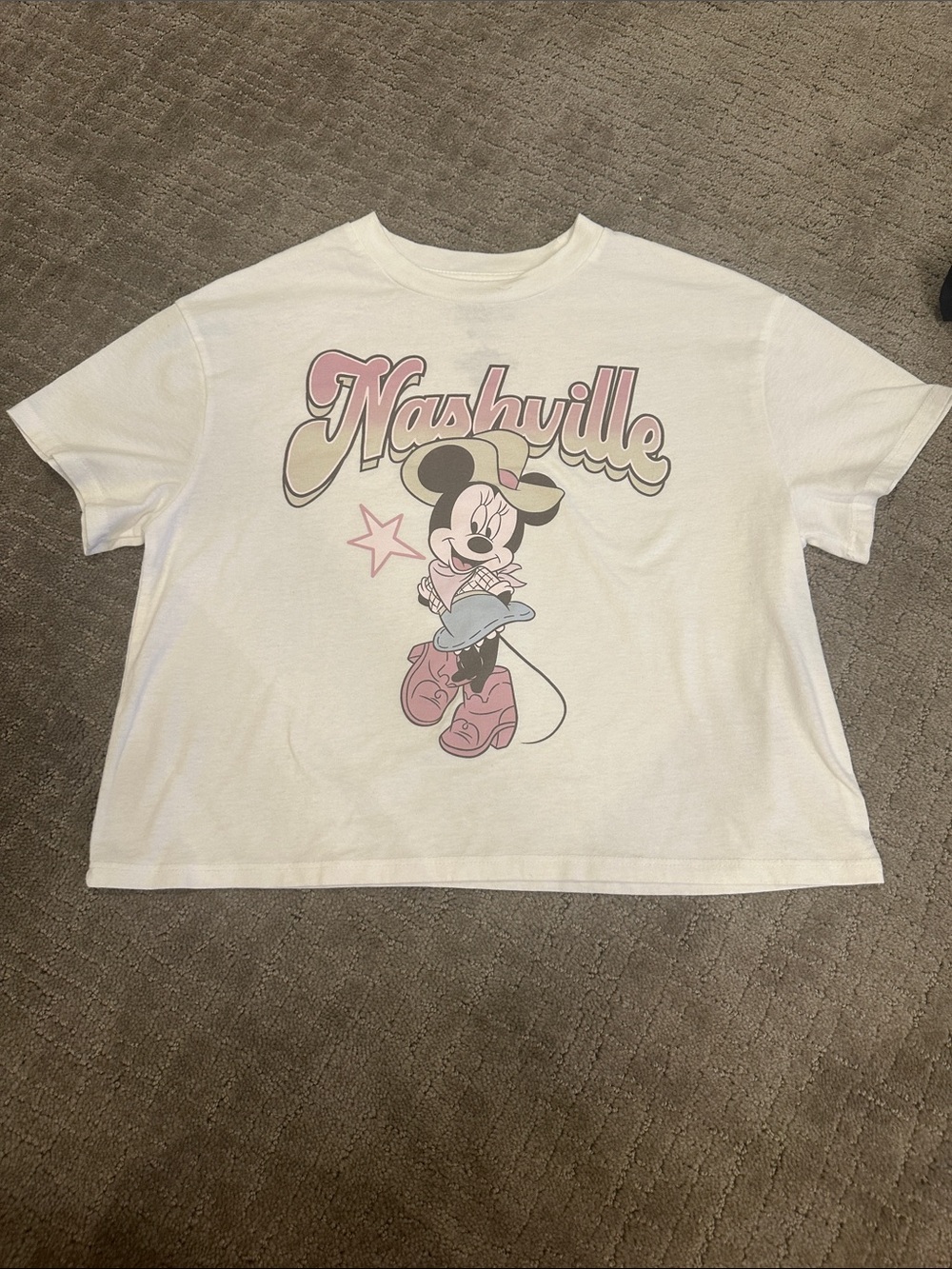 Disney White Minnie Nashville Graphic Tee with Pink Accents